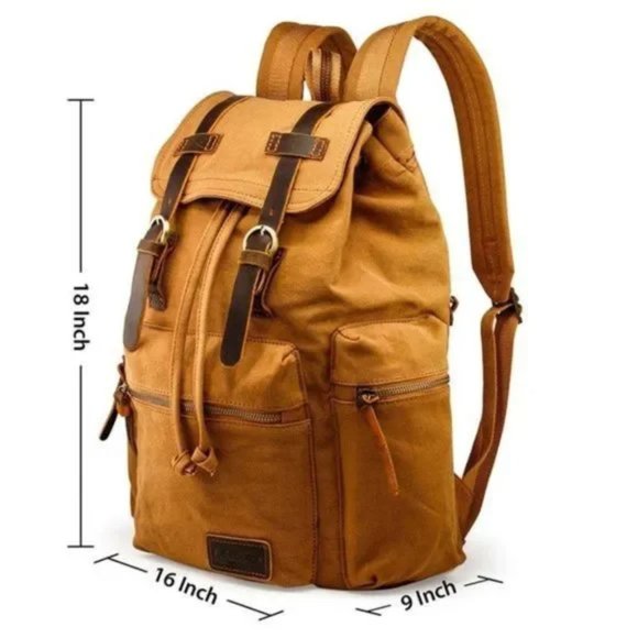 New 21L Vintage Canvas Backpack Yellow - Picture 3 of 5